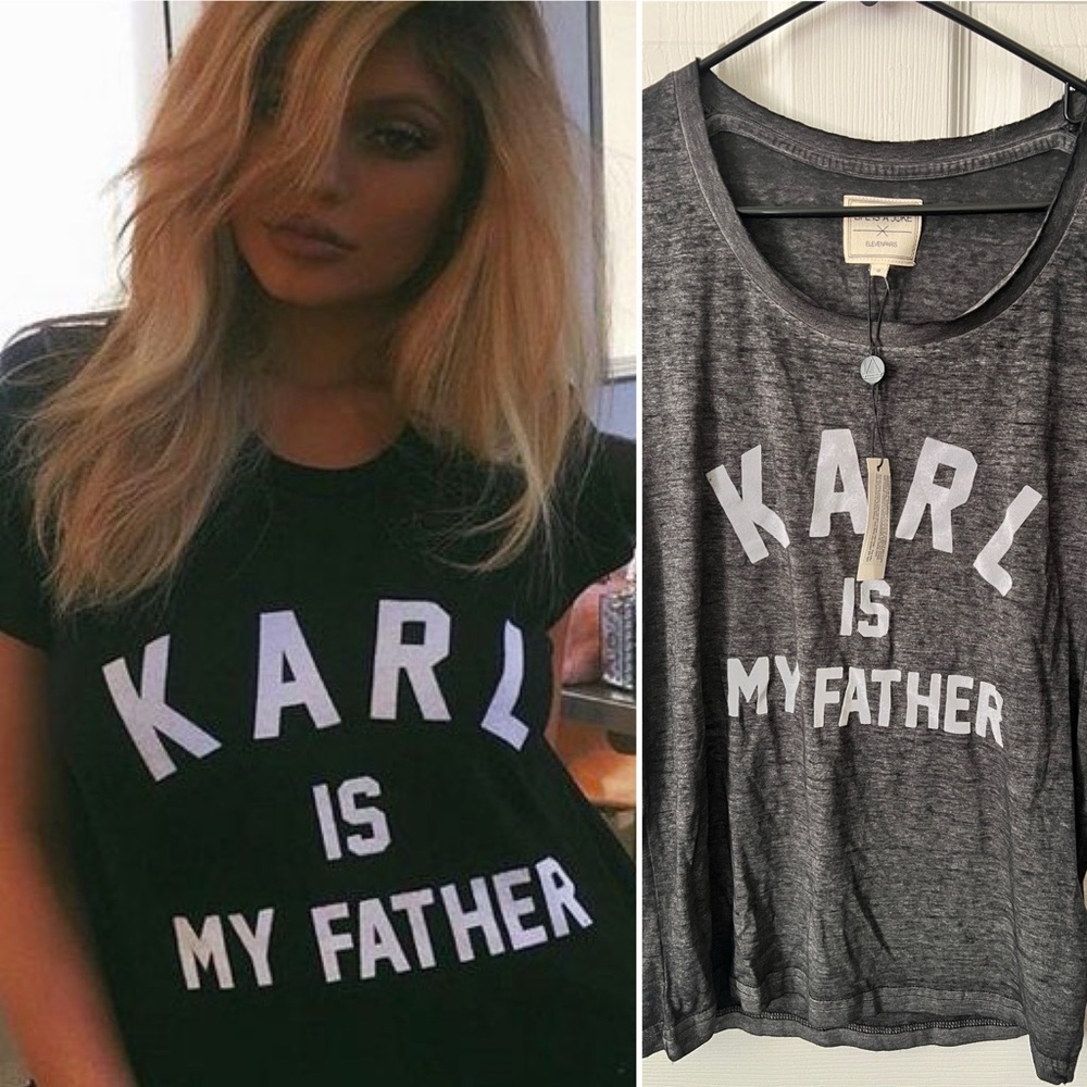 NWT ElevenParis Karl Is My Father Black Burnout Tshirt Small Kaylie Jenner